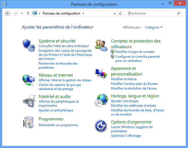 Windows 8 : Panneau de configuration