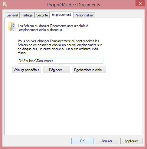 Windows 8 : Propriétés : Emplacement