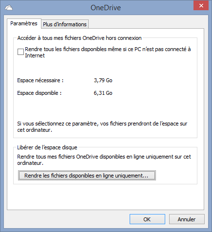 OneDrive - Windows 8 - Paramètres