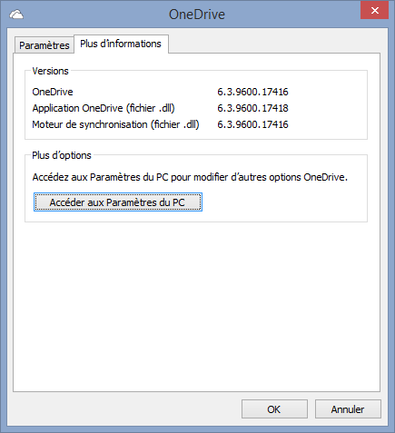OneDrive - Windows 8 - Paramètres