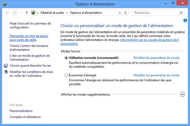 Options d'alimentation