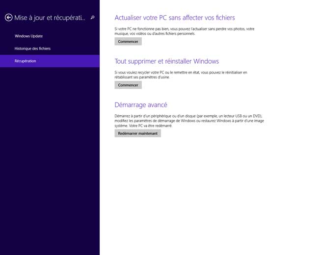 Windows 8.1 : Mise à jour et récupération