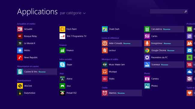 Windows 8.1 - Ecran d'accueil - Applications