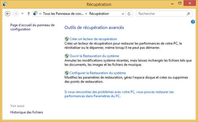 Windows 8.1 : Récupération