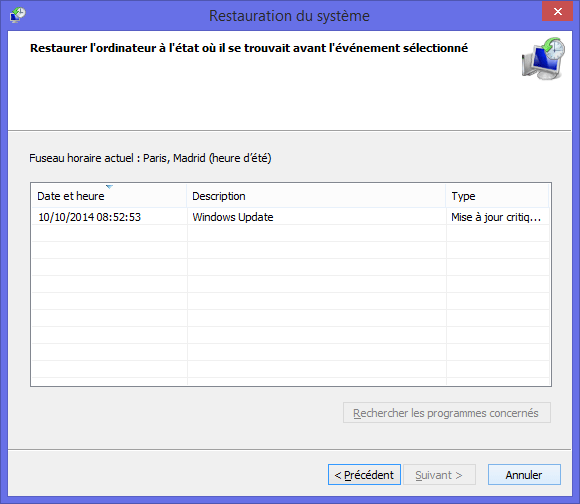 Windows 8.1 : Restauration du système