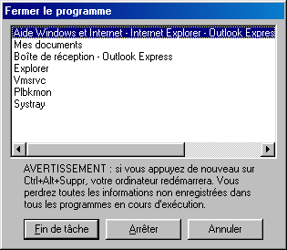 Fermer le programme sous Windows 98
