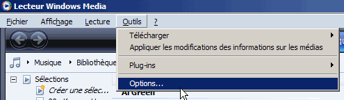 Lecteur Windows Media : Options