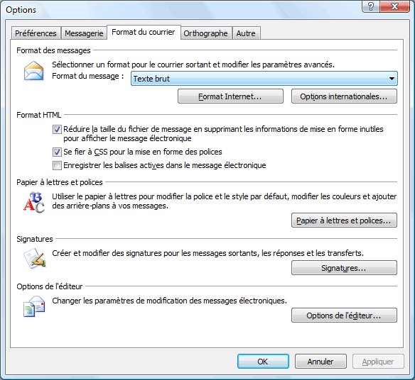 Outlook 2007 : Format du texte