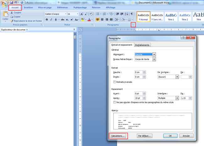 Word 2007 : Tabulations