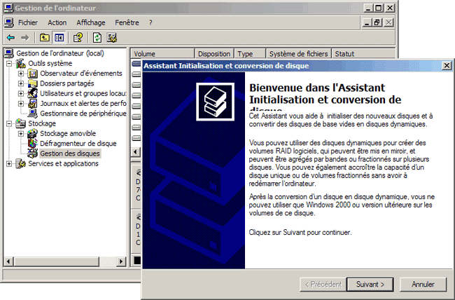 Assistant Initialisation et conversion de disque