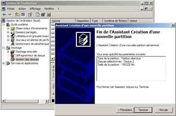 Fin de l'Assistant Création d'une nouvelle partition