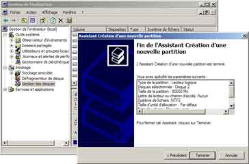 Fin de l'Assistant Création d'une nouvelle partition