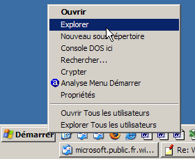 Explorer par le menu Démarrer