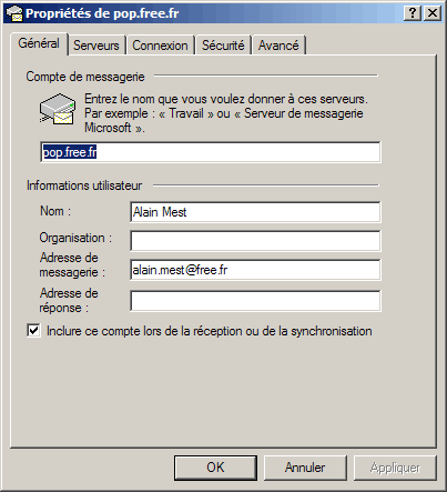 Propriétés de la boîte aux lettres