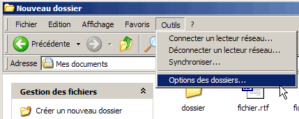 Windows XP : Options des dossiers