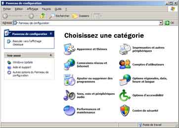 Panneau de configuration : affichage par catégories