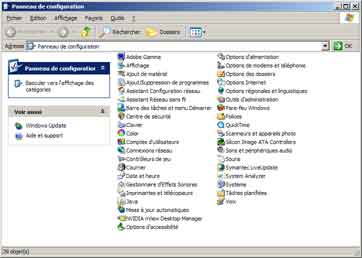 Panneau de configuration : affichage classique