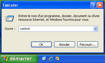 menu Démarrer, Exécuter...