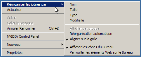 menu contextuel du Bureau