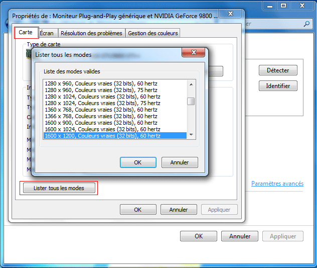 Lister tous les modes