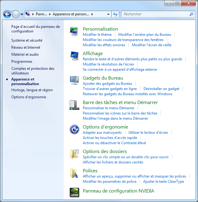 Panneau de configuration