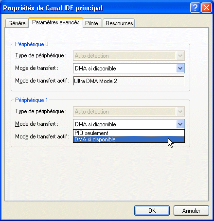 Propriétés de Canal IDE